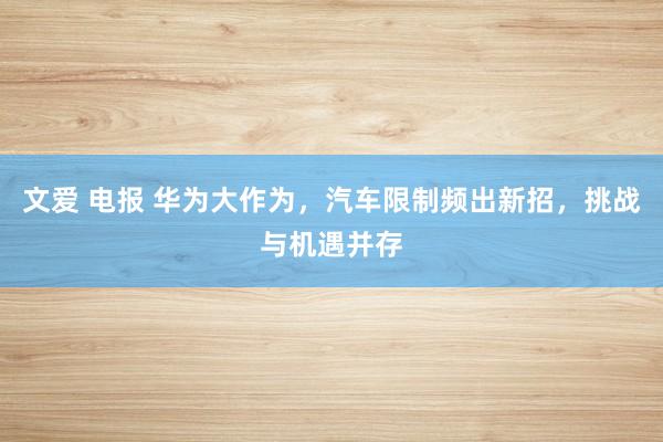 文爱 电报 华为大作为，汽车限制频出新招，挑战与机遇并存