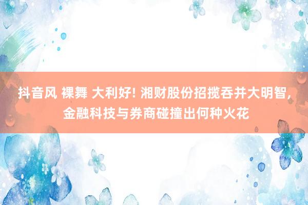 抖音风 裸舞 大利好! 湘财股份招揽吞并大明智, 金融科技与券商碰撞出何种火花