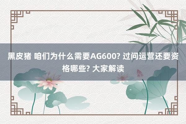 黑皮猪 咱们为什么需要AG600? 过问运营还要资格哪些? 大家解读