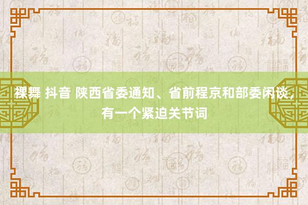 裸舞 抖音 陕西省委通知、省前程京和部委闲谈，有一个紧迫关节词